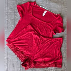 Nwot Red Lace Trim Sleepwear Set